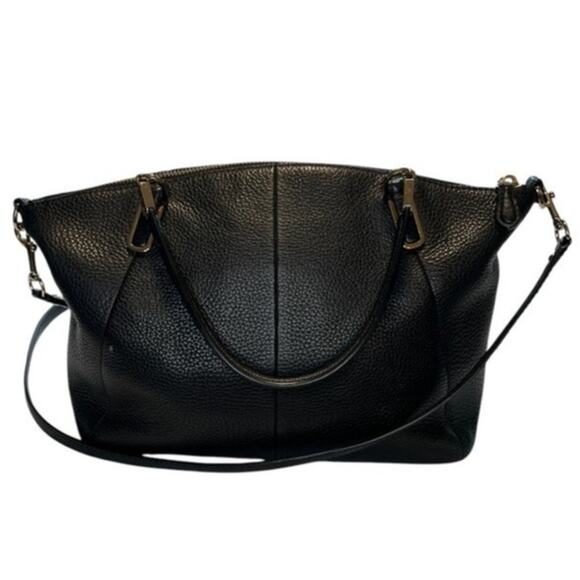 Coach Black Pebble Leather Zip Closure Double Handle Shoulder Crossbody Bags - Picture 13 of 13